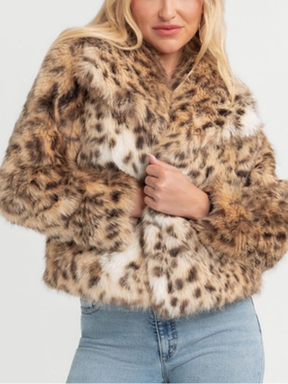 Jessica Simpson Leopard Faux Fur Cropped Jacket M Mob Wife